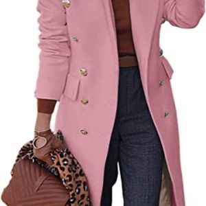 BZB Women's Elegant Notched Collar Double Button Slim Long Wool Blend Pea Coat